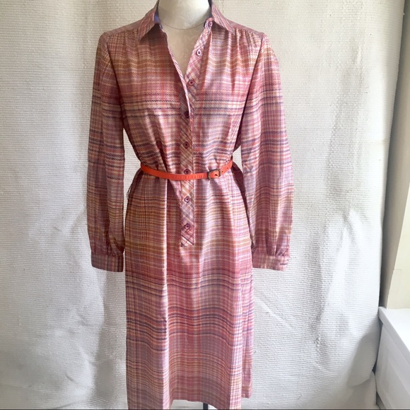 Vintage 70s Print Silky Secretary Shirtdress - Picture 7 of 8